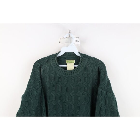 Vintage 90s Esprit Womens Large Faded Babydoll Marled Knit Sweater Green Cotton - Picture 2 of 12